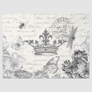 Papier Mousseline Script Vintage Floral Paris Dragonfly Crown