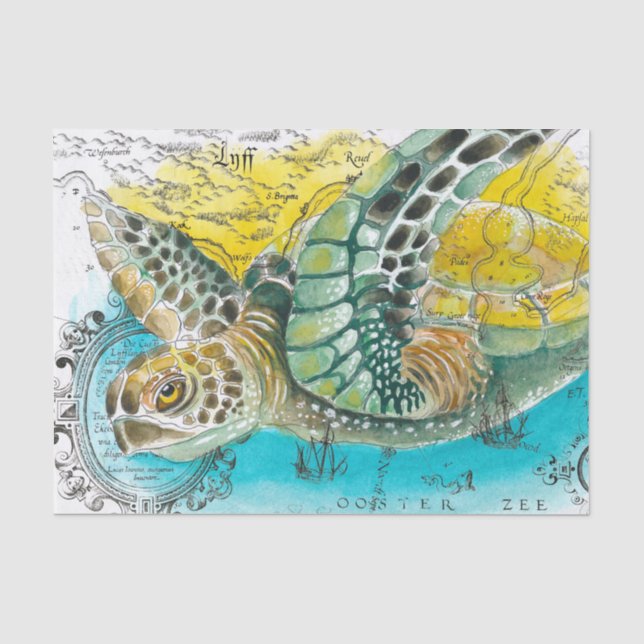 Papier Mousseline Sea Turtle Watercolor (Recto)