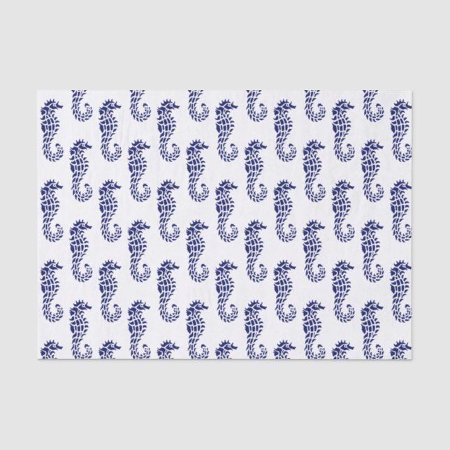 Papier Mousseline Seahorse Silhouette Beach Thème - Bleu (Recto)