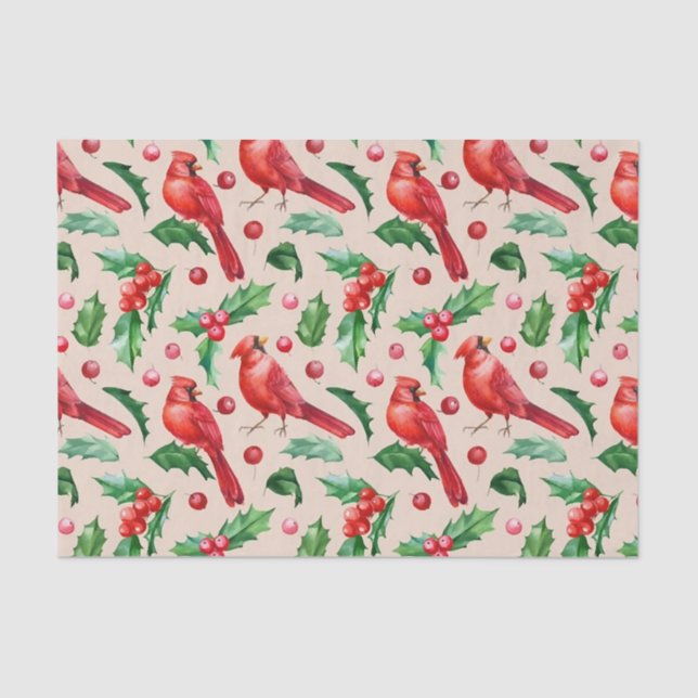 Papier Mousseline Seamless pattern red cardinal birds  (Recto)