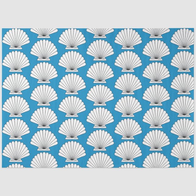 Papier Mousseline Seashell Beach Ocean Blue Decoupage Tissu papier (Recto)