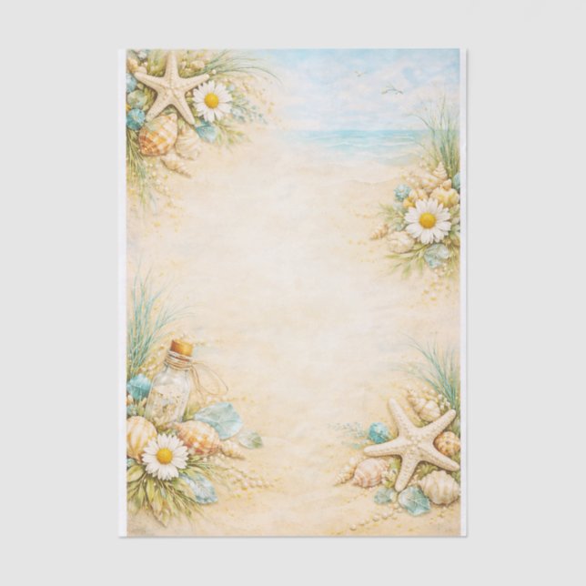 Papier Mousseline Seaside Beach Shell & Starfish Frame FE9 Decoupage (Recto)