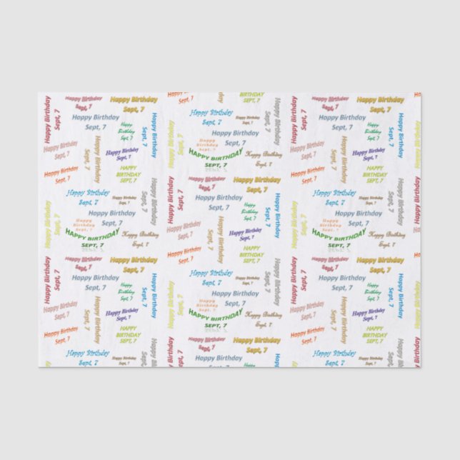 Papier Mousseline Septembre, 7 Anniversaire Tissue Paper (Recto)