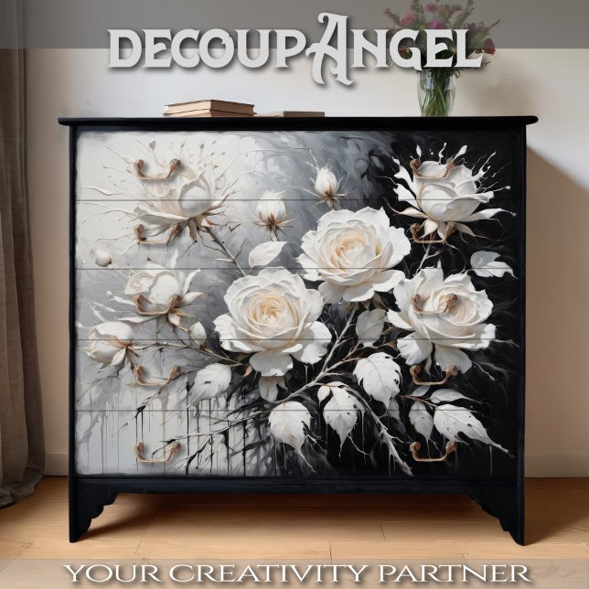 Papier Mousseline Serenade de rose noire et blanche - Découpage - (Créateur téléchargé)