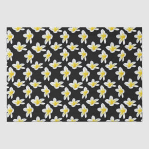Papier Mousseline Sérénade Printemps : Frangipanis Jaune Sur Noir,