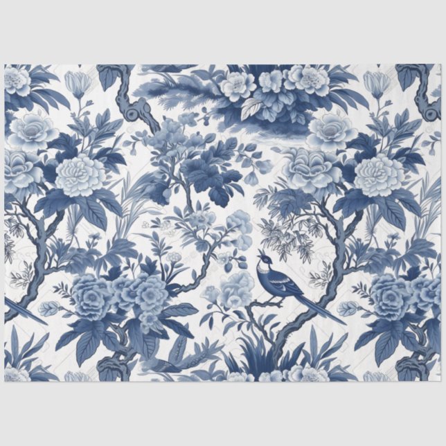 Papier Mousseline Série Chinoserie Bleu et Blanc Design 4 (Recto)