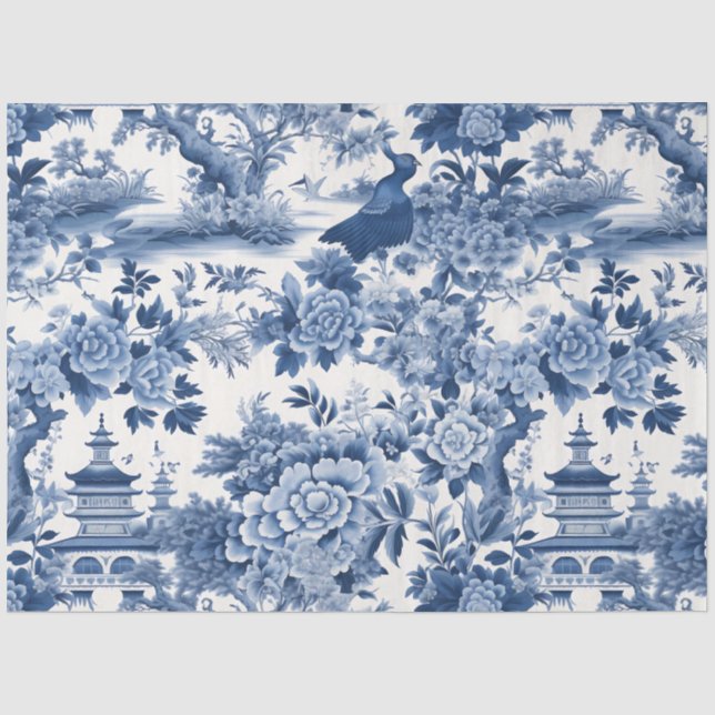 Papier Mousseline Série Chinoserie bleu et blanc Design 6 (Recto)