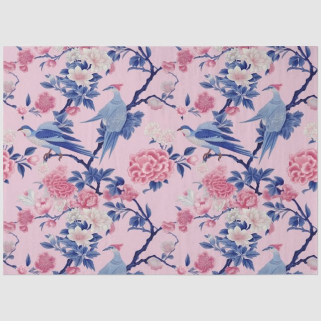 Papier Mousseline Série Chinoserie rose et bleu Design 1 (Recto)