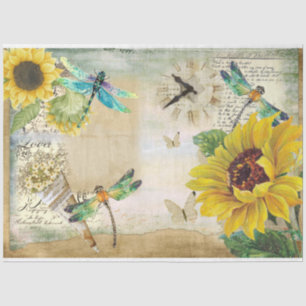 Papier Mousseline Série de tournesols et libellules Design 5