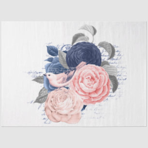 Papier Mousseline Série d'éphémères floraux rose et marine Design 9