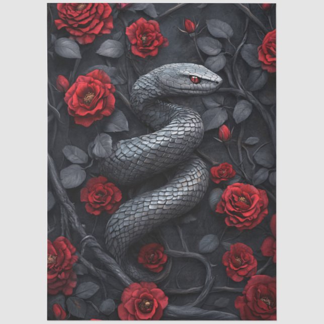 Papier Mousseline Serpent gothique et découpage Rose (Recto)