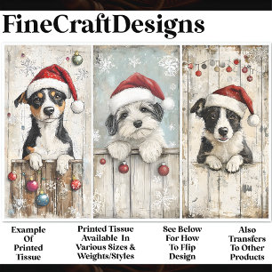 Papier Mousseline Shabby Chic Cute Xmas Chiot Puppies AM6 Découpage