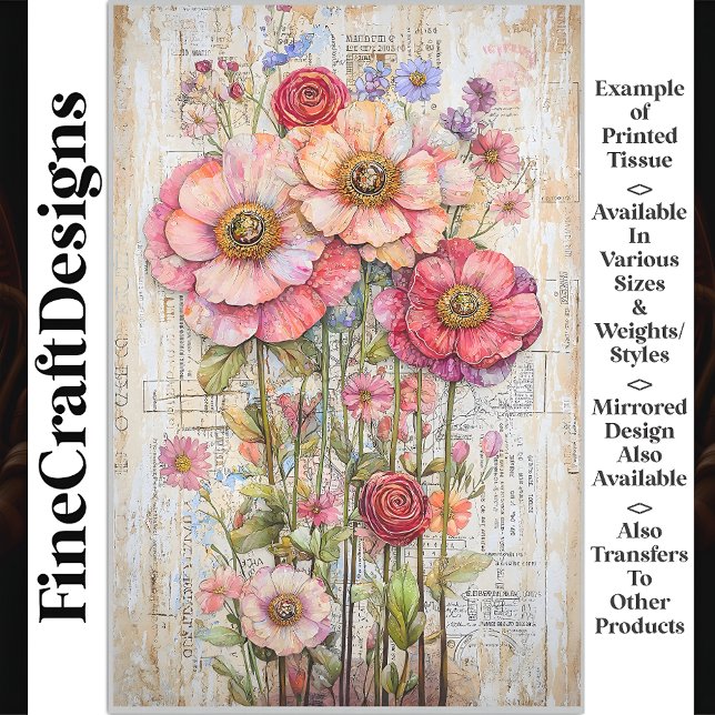 Papier Mousseline Shabby Chic Floral Ephemera rose Rouge S7L Découpa (Créateur téléchargé)