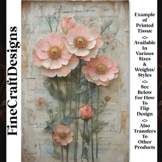 Papier Mousseline Shabby Chic Floral Éphémère Péché BP7A Découpage