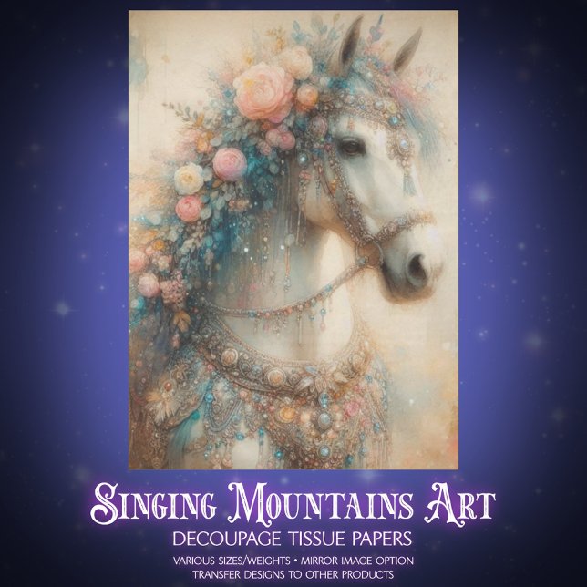 Papier Mousseline Shabby Chic Floral Horse Craft Decoupage (Créateur téléchargé)