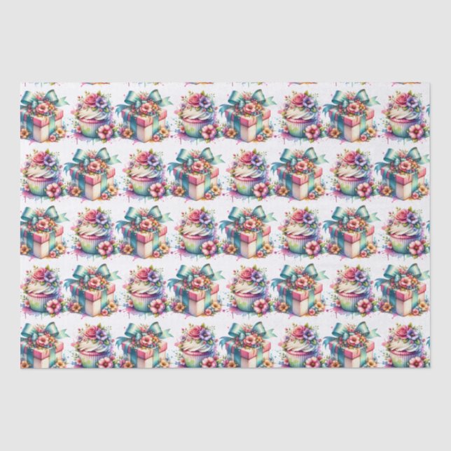 Papier Mousseline Shabby Chic Floral rose et bleu Anniversaire (Recto)