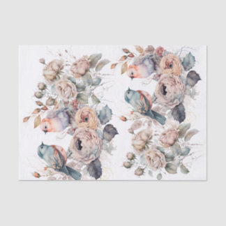 Papier Mousseline Shabby chic oiseau et rose