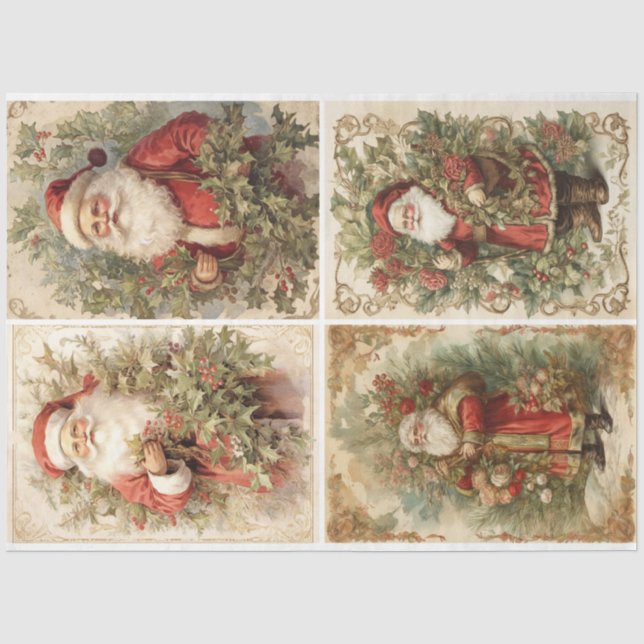 Papier Mousseline Shabby Chic Père Noël 4 Carré (Recto)