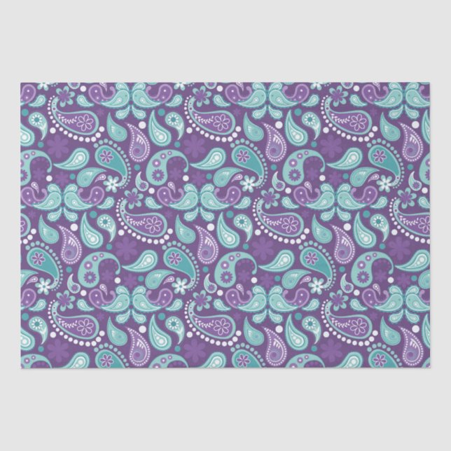 Papier Mousseline Shabby Chic Purple et bleu clair Motif Paisley (Recto)