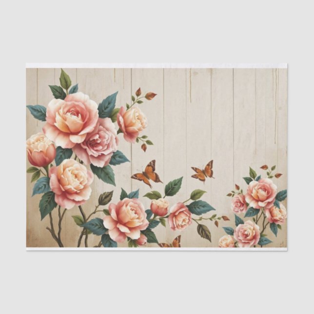 Papier Mousseline Shabby Chic Roses Art Painting (Recto)