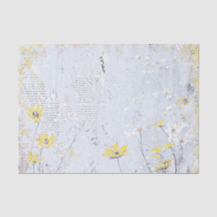 Papier Mousseline Shabby Jaune Fleur sauvage Daisy Blue Texte Collag
