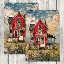 PAPIER MOUSSELINE SHABBY RED RUSTIC HOUSE DÉCOUPAGE MÉDIA