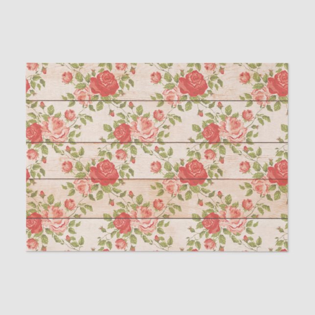 Papier Mousseline Shabby Rose rustique en lattes de bois (Recto)