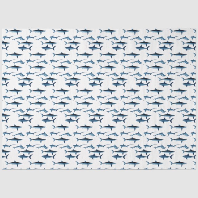 Papier Mousseline Shark Coastal Theme Blue Decoupage Tissue Paper (Recto)