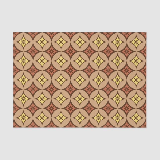 Papier Mousseline Shippo avec Motif Fleur, Brown et Jaune Doré (Recto)