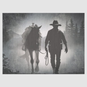 Papier Mousseline Silhouette Cheval Cowboy