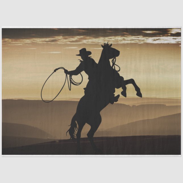 Papier Mousseline Silhouette couché de soleil de Cheval Cowboy (Recto)
