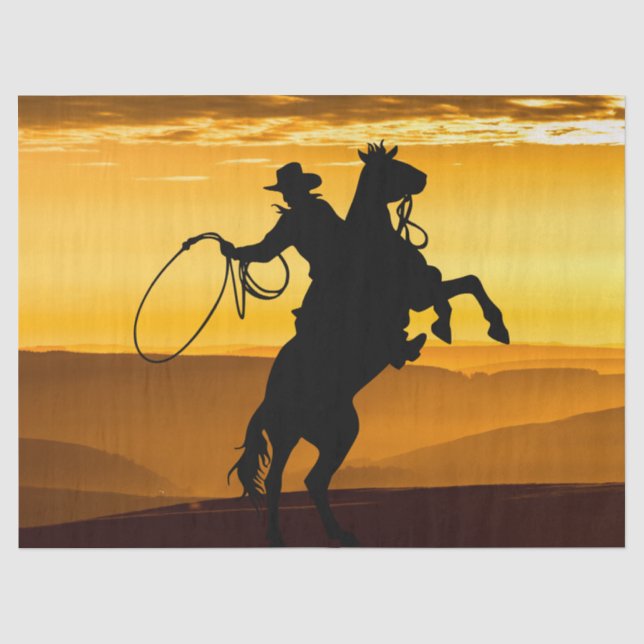Papier Mousseline Silhouette couché de soleil de Cheval Cowboy (Recto)
