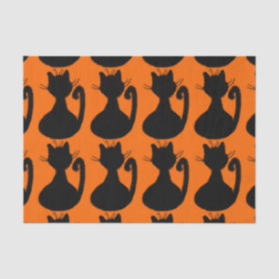 Papier Mousseline Silhouette de chats noirs sur orange