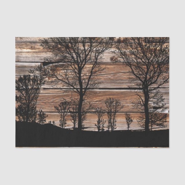 Papier Mousseline Silhouette De L'Arbre Des Bois Sur La Barque (Recto)