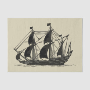 Papier Mousseline Silhouette du navire avec voiles de billage