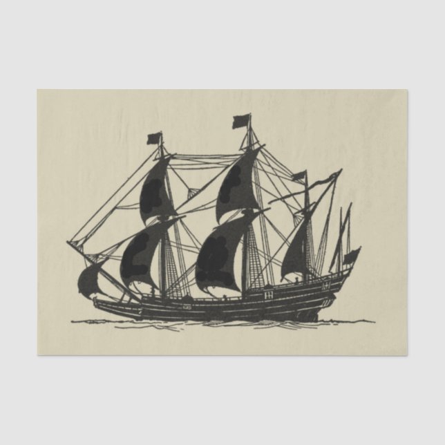 Papier Mousseline Silhouette du navire avec voiles de billage (Recto)