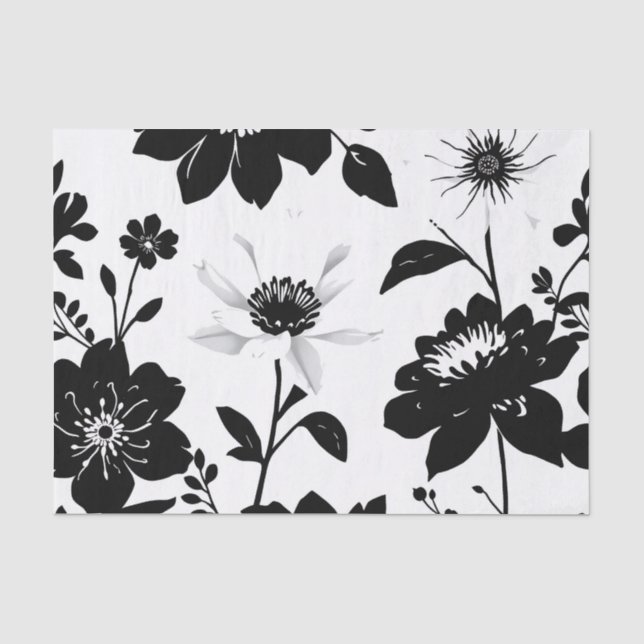 Papier Mousseline Silhouettes botaniques noires et blanches (Recto)