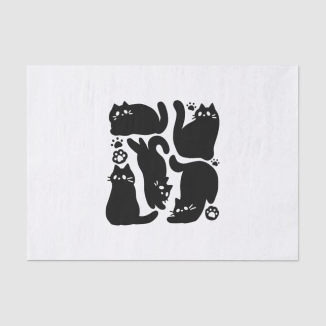 Papier Mousseline Silhouettes de chat noir - Design Feline mignon (Recto)