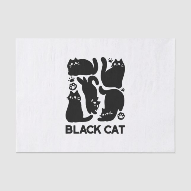 Papier Mousseline Silhouettes de chat noir - Design Feline mignon (Recto)