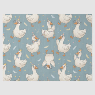 Papier Mousseline Silly Goose Party – Blue Background with Feathers
