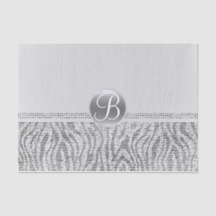 Papier Mousseline Silver blanc Zèbre étincelle Monogramme initial