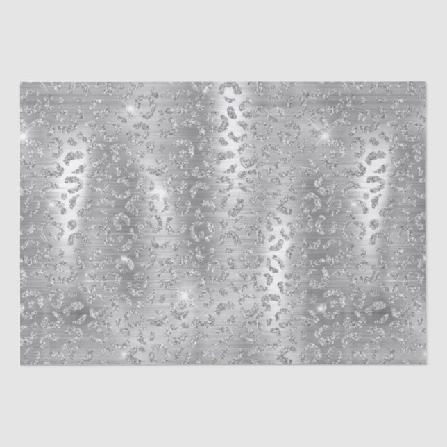 Papier Mousseline Silver Glitter Leopard Spots Metallic Animal (Recto)