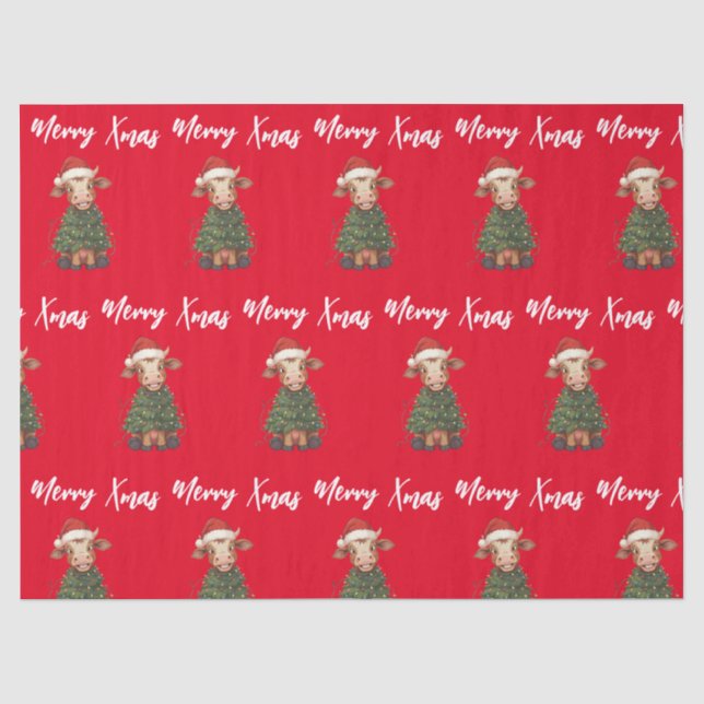 Papier Mousseline Simple modern merry Christmas calf Cow OX pattern (Recto)