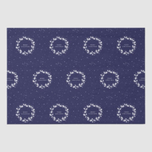 Papier Mousseline Simple Moderne Marine Blue Christmas Holly Wreath