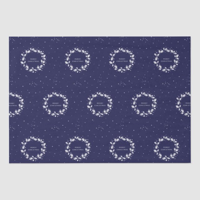 Papier Mousseline Simple Moderne Marine Blue Christmas Holly Wreath (Recto)