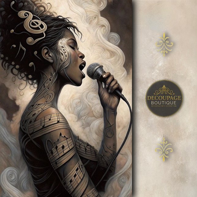 Papier Mousseline Singing Woman with Music Tattoos Decoupage (Singing Woman With Music Tattoos Decoupage Tissue Paper)