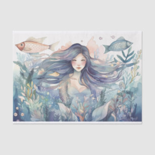 Papier Mousseline Sirène dans l'océan entourée de poissons et de var