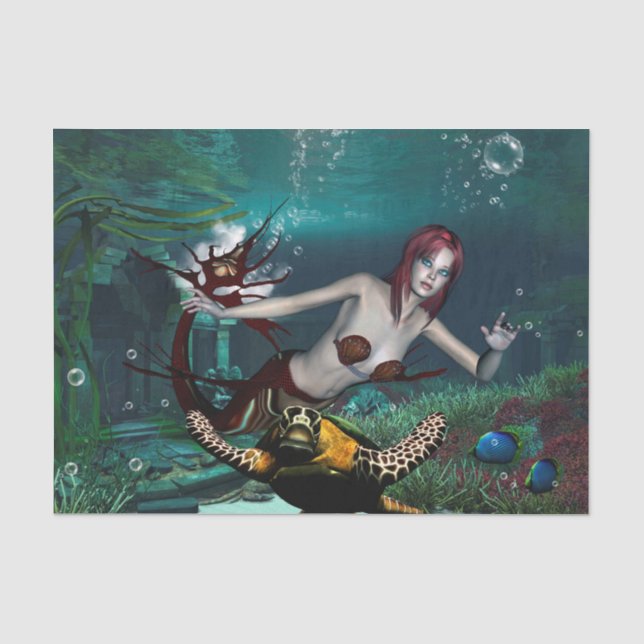 Papier Mousseline Sirène de Wonderul avec la tortue (Recto)