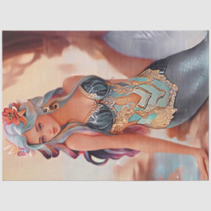 Papier Mousseline Sirène Imaginaire Aquarelle Argent