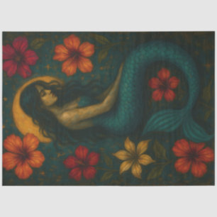 Papier Mousseline Sirène mystique avec des fleurs d'Hibiscus Découpa